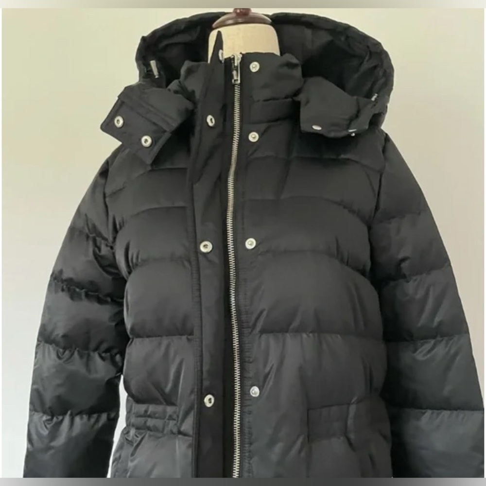 NWOT Theory Norine R Black Taffeta Poly Down Winter Puff Coat with Hood - Picture 5 of 6